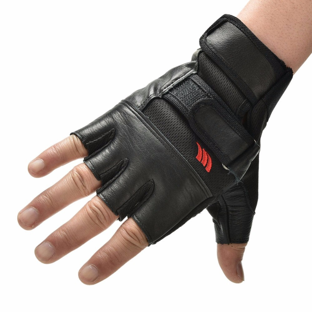 Black PU Leather Weight Lifting Gym Gloves