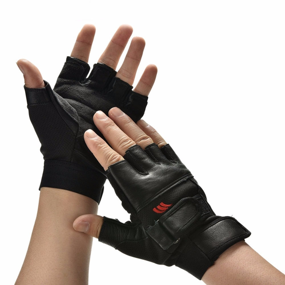 Black PU Leather Weight Lifting Gym Gloves