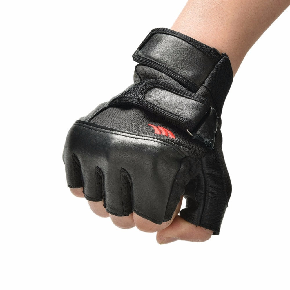 Black PU Leather Weight Lifting Gym Gloves