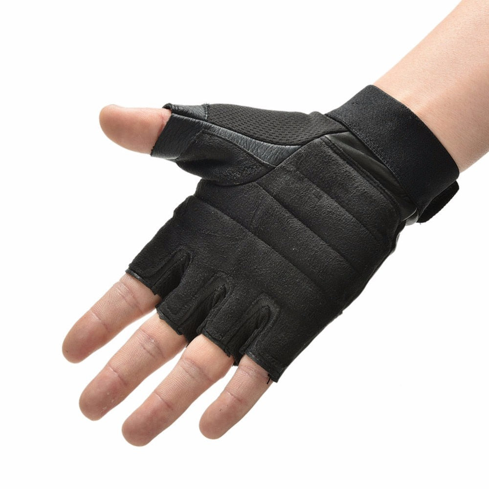 Black PU Leather Weight Lifting Gym Gloves